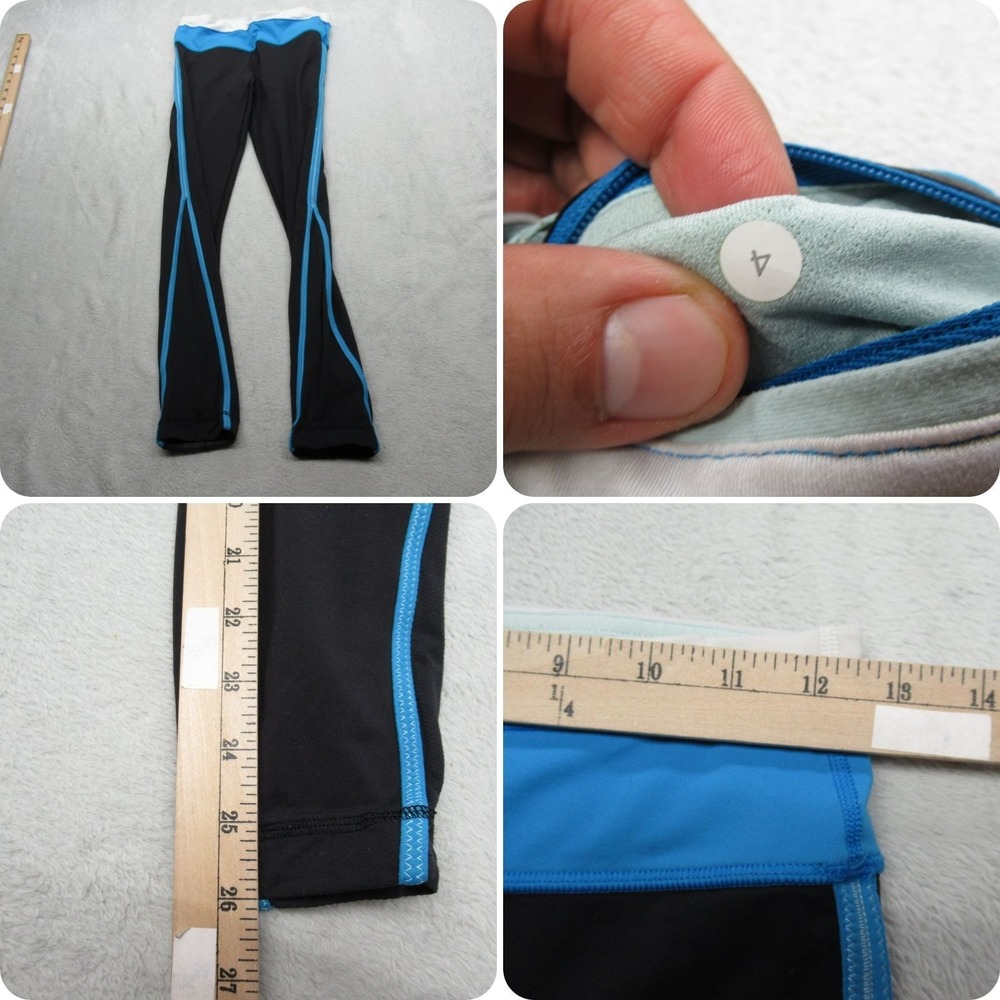 Lululemon Leggings Women 4 Black Blue Stretch Athletic Yoga 3 Pocket 25x26